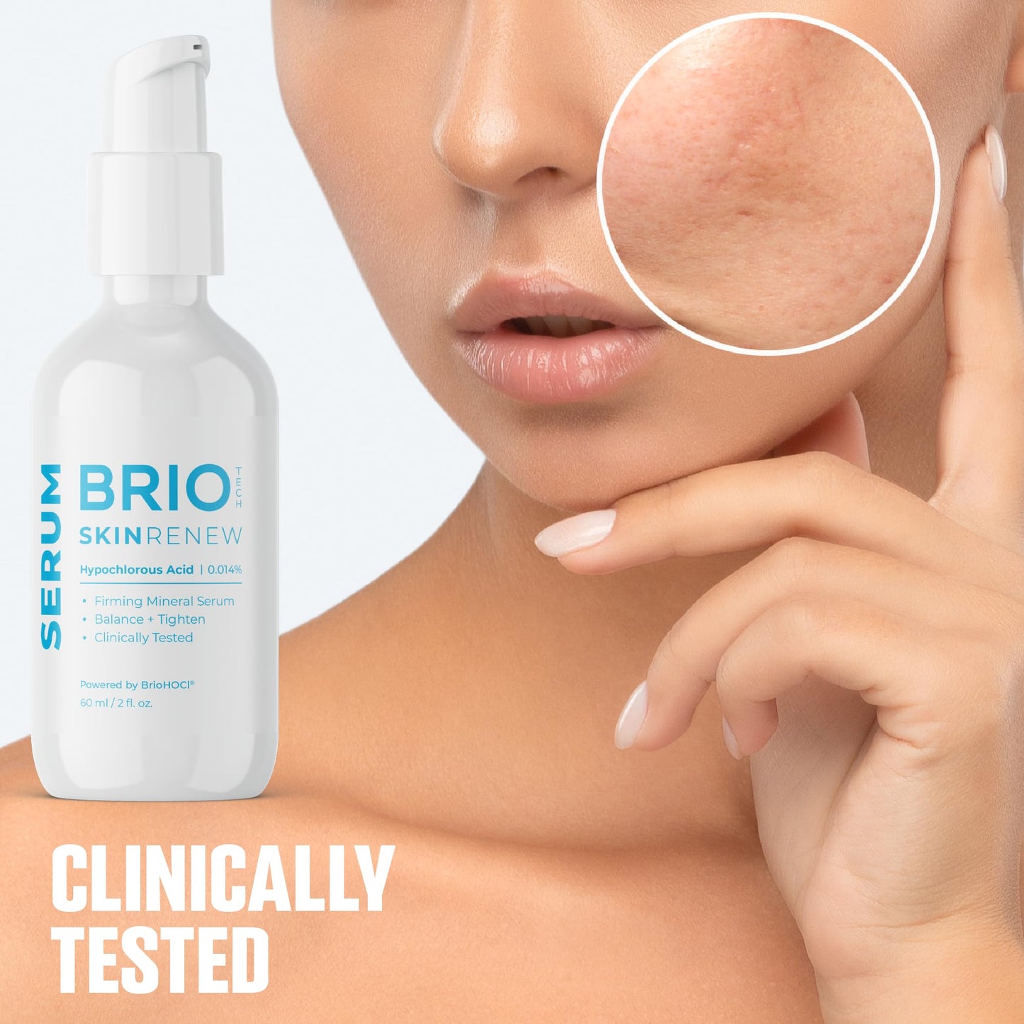 BRIOTECH Skin Serum, Hypochlorous Acid Mineral Serum, Soften Fine Lines, Smooth Face Neck Chest, Spot Corrector, Soothe Dry Red Skin, 2 fl oz ea, 2 ct