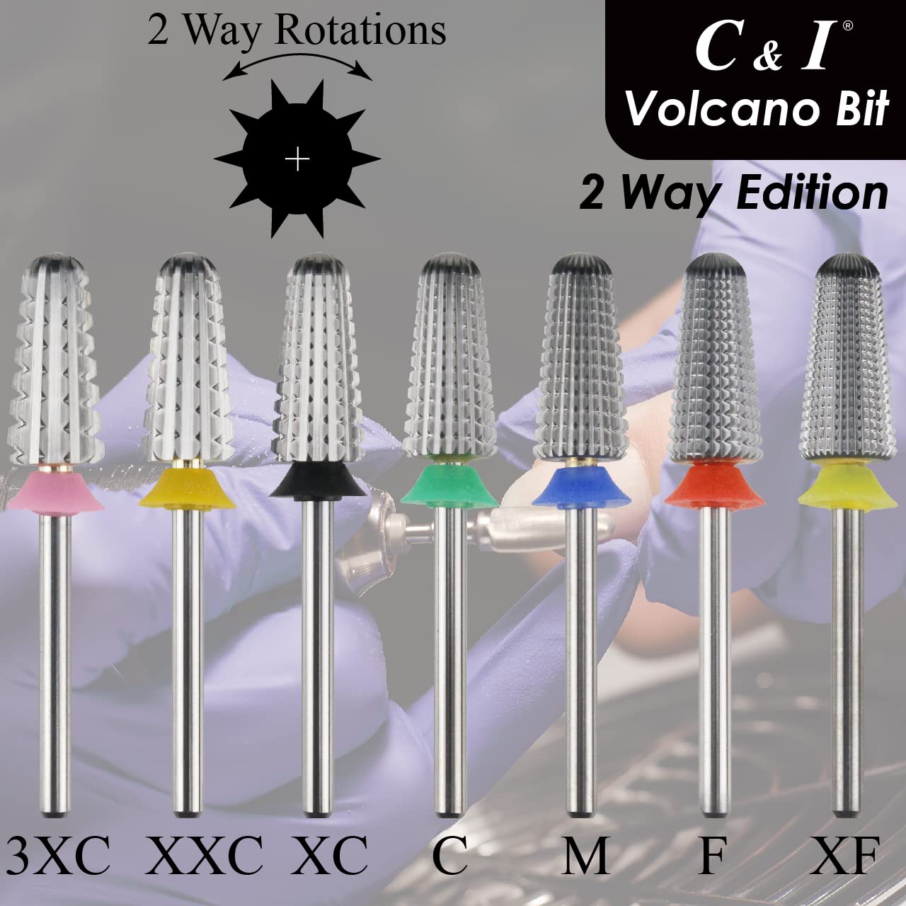 C&I Volcano Nail Drill, 2 Rotate Directions Design, Both for Left handed and Right Handed Nail Lovers, for Manicure Drill Machine (Fine)