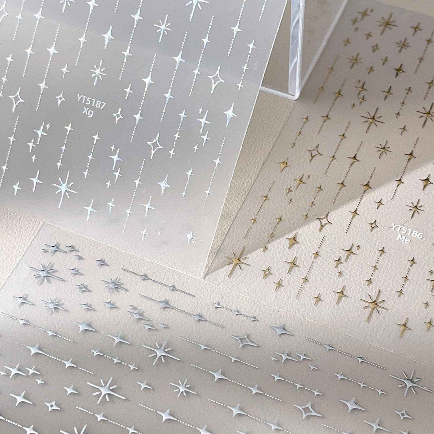 3 Sheets Star Nail Stickers Self Adhesive Aurora Silver Gold Star Nail Decals Glitter Shiny Design Nail Stickers Nail Art Supplies for Women DIY Manicure Acrylic Decoration