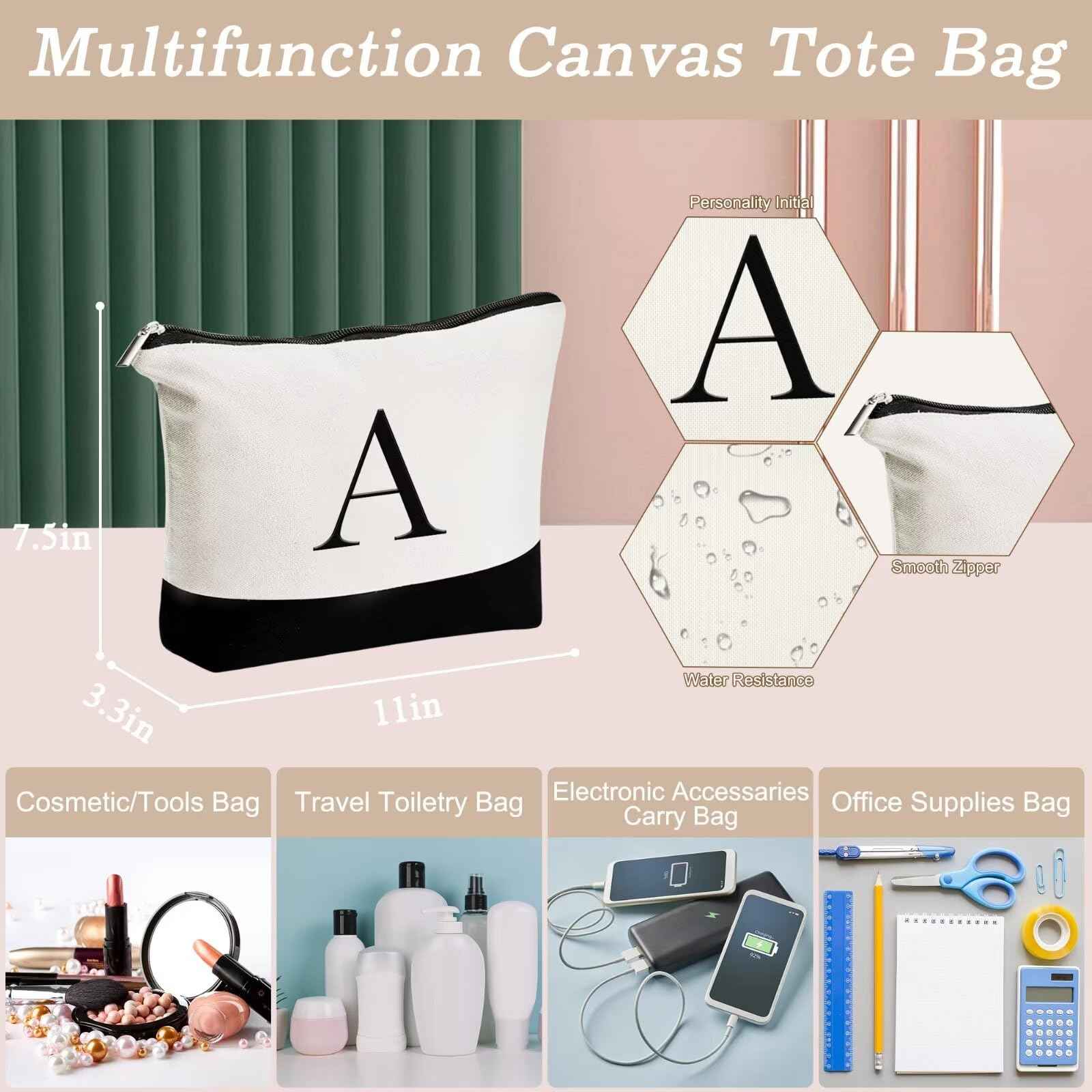 YOOLIFE Teacher Gifts for Women, Teacher Tote Bag, Initial Canvas Tote Bag & Makeup Bag, Letter T