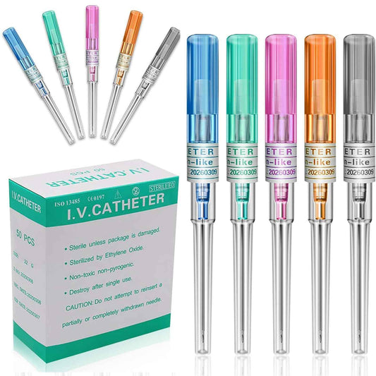LEEYUKA 50Pcs Catheter Piercing Needles Mixed Size 14G 16G 18G 20G 22G(Each Size 10pcs) Catheter Needles Cateter Para Catheter Hollow Needles for Ear Nose Belly Cartilage Piercing Needles