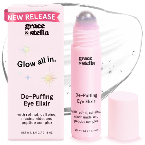 grace & stella Under Eye Brightener Roller - Retinol & Caffeine Eye Serum for Puffiness, Dark Circles, Fine Lines & Wrinkles - Hydrating & Smoothing - Vegan Cruelty-Free Skincare (15ml / 0.51 fl oz)