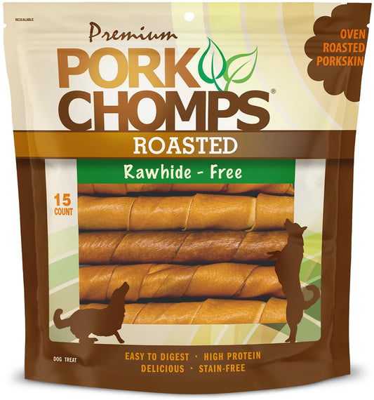 Pork Chomps Roasted Pork Skin Dog Chews, 6-inch Twists, 15 Count