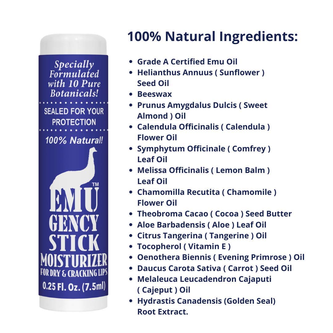 Montana Emu Ranch - EMUgency All Purpose Moisturizing Pocket Stick - 0.25 Ounce - 3 Pack - Helps Relieve Chapped, Cracked, and Split Lips and Skin