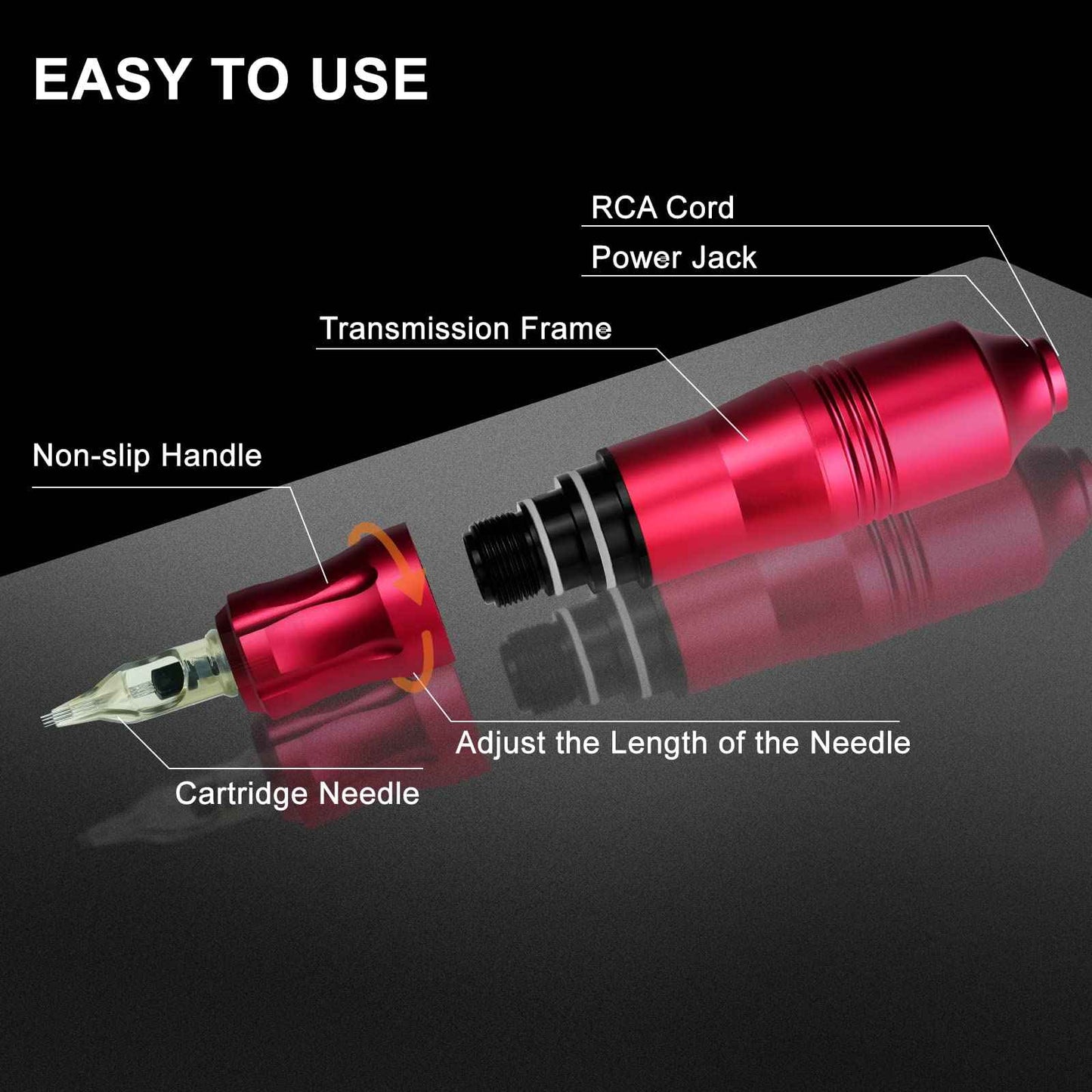 Tattoo Gun Kit for Beginners, Rotary Pen with Power Supply, Professional Ink Kit, Switch & Pigment, Light Tattoo Gun 6pcs Cartridge Needles, Complete Starter Set (Red)