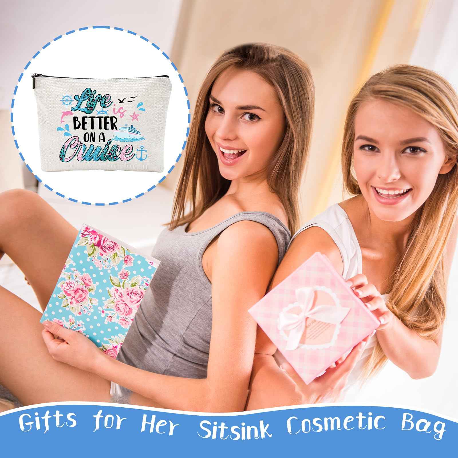 Sitsink Cruise Lovers Gifts for Women - Unique Vacation Cosmetic Bags, Summer Makeup Bags for Women, Anchor Gifts for Girls BFF Birthday