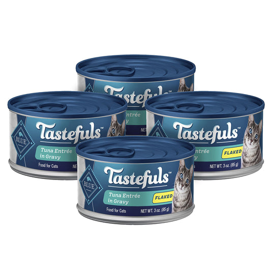 Blue Buffalo Tastefuls Natural Wet Cat Food Cans, Flaked Style, Tuna Entrée in Gravy 3-oz Cans (Pack of 4)