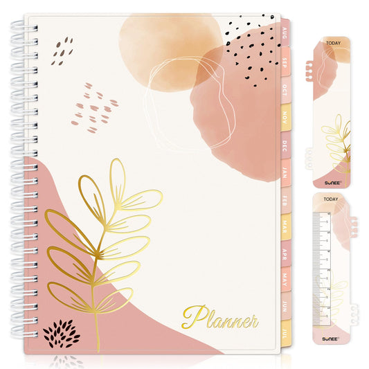 SUNEE Academic Planner 2024-2025 Weekly and Monthly - from August 2024 - December 2025, 6.4"x8.3" School Year Calendar Daily Planner with Monthly Tab, Flexible Cover, Note Pages, Pockets, Bookmark, Spiral Binding, Blushing Abstract Breeze