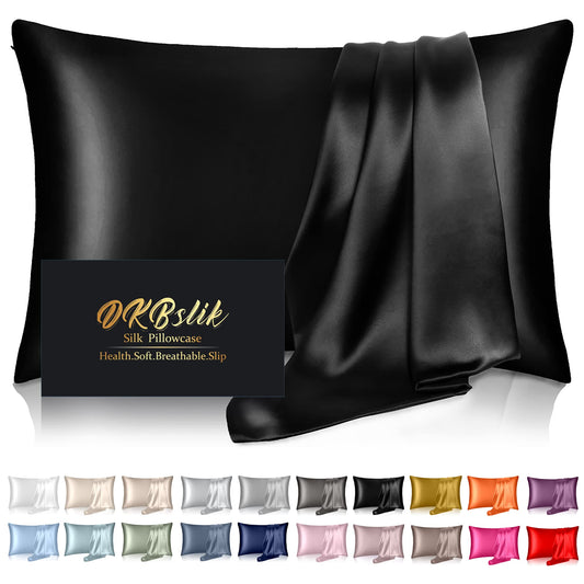 Silk Pillowcase for Hair and Skin, Mulberry Silk Pillow Cases Standard Size, Cooling Beauty Sleep Both Sides Natural Silk Satin Pillow Covers with Hidden Zipper, Gifts for Women Men, Black