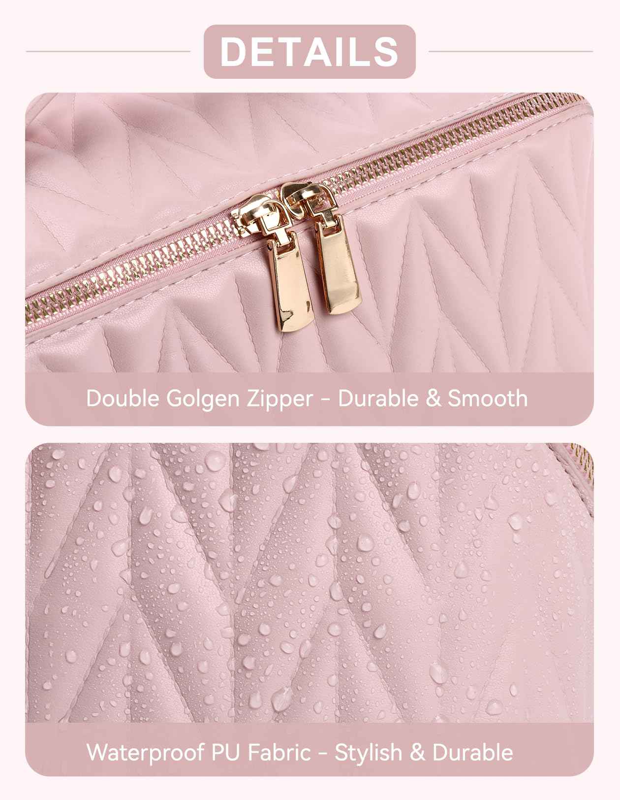 VIDIBESTY Travel Makeup Bag for Women, Large Capacity Cosmetic Bags for Girls, Compact Pouch Make up Organizer, Waterproof Toiletry Bag with Divider and Handle (Pink)