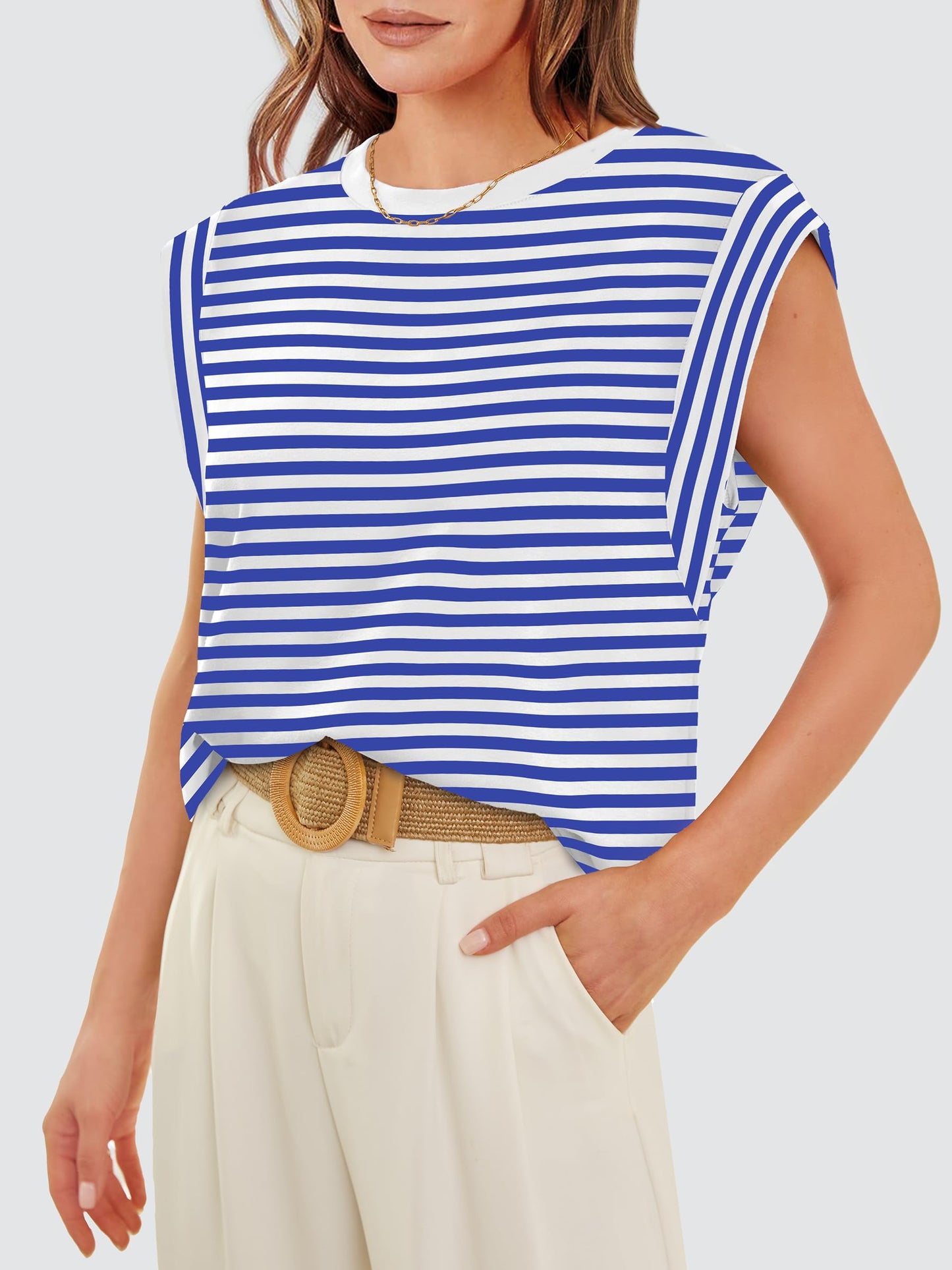 Cute Top for Women Summer Tops 2024 Casual Womens Tank Top Fall Fashion Trendy 2024 Blue Striped M