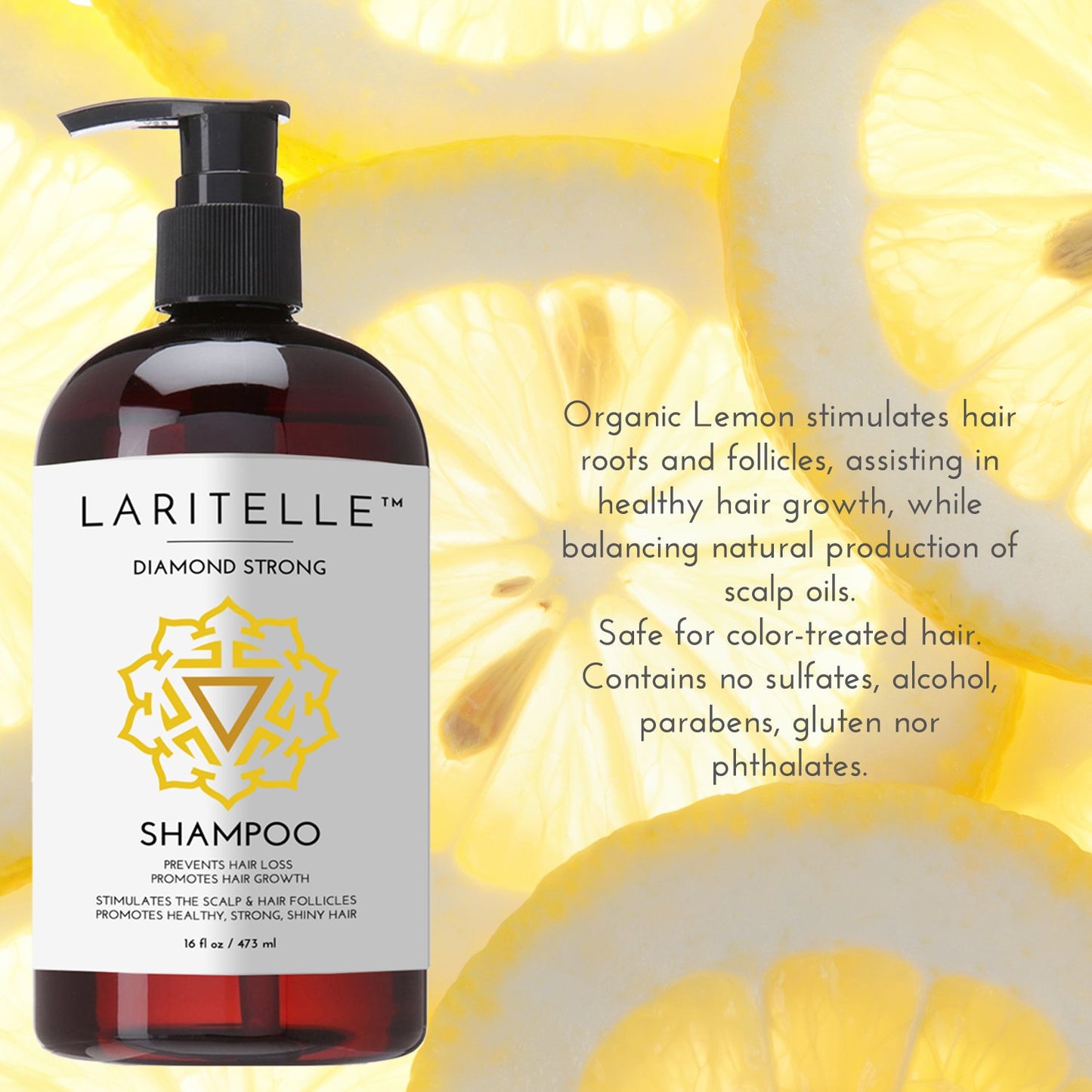 Laritelle Organic Anti-Thinning Shampoo Diamond Strong | RECOMMENDED BY DERMATOLOGISTS for Hair Loss Prevention | Strengthening, Follicle Stimulating | Argan, Rosemary, Lemongrass, Ginger & Cedarwood