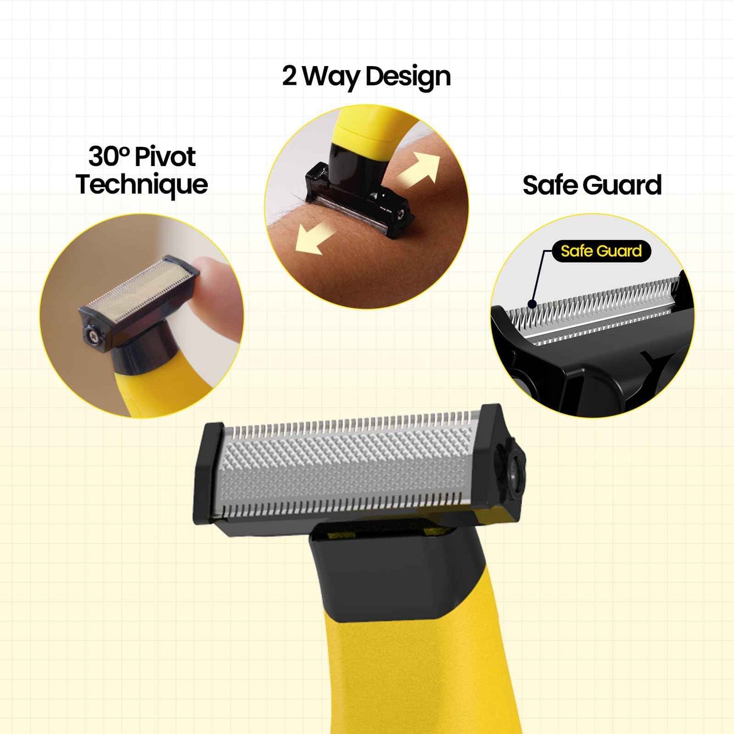 Gorilla Technique Men’s Groin & Body Hair Trimmer – 2-Way Pivot Blade, No-Nick Skin Guard, 4 Trimming Heads, 1–6mm Combs, IPX4 Waterproof, Electric Shaver for Pubic & Ball