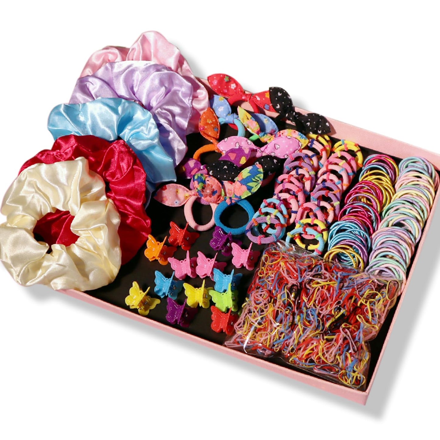 YANRONG Hair Accessories Set - 1189 PCS Candy Colors Nylon Hair Ties, Disposable Rubber Bands, Hair Bands, and Hair Clips for Women and Girls - Hair Accessories