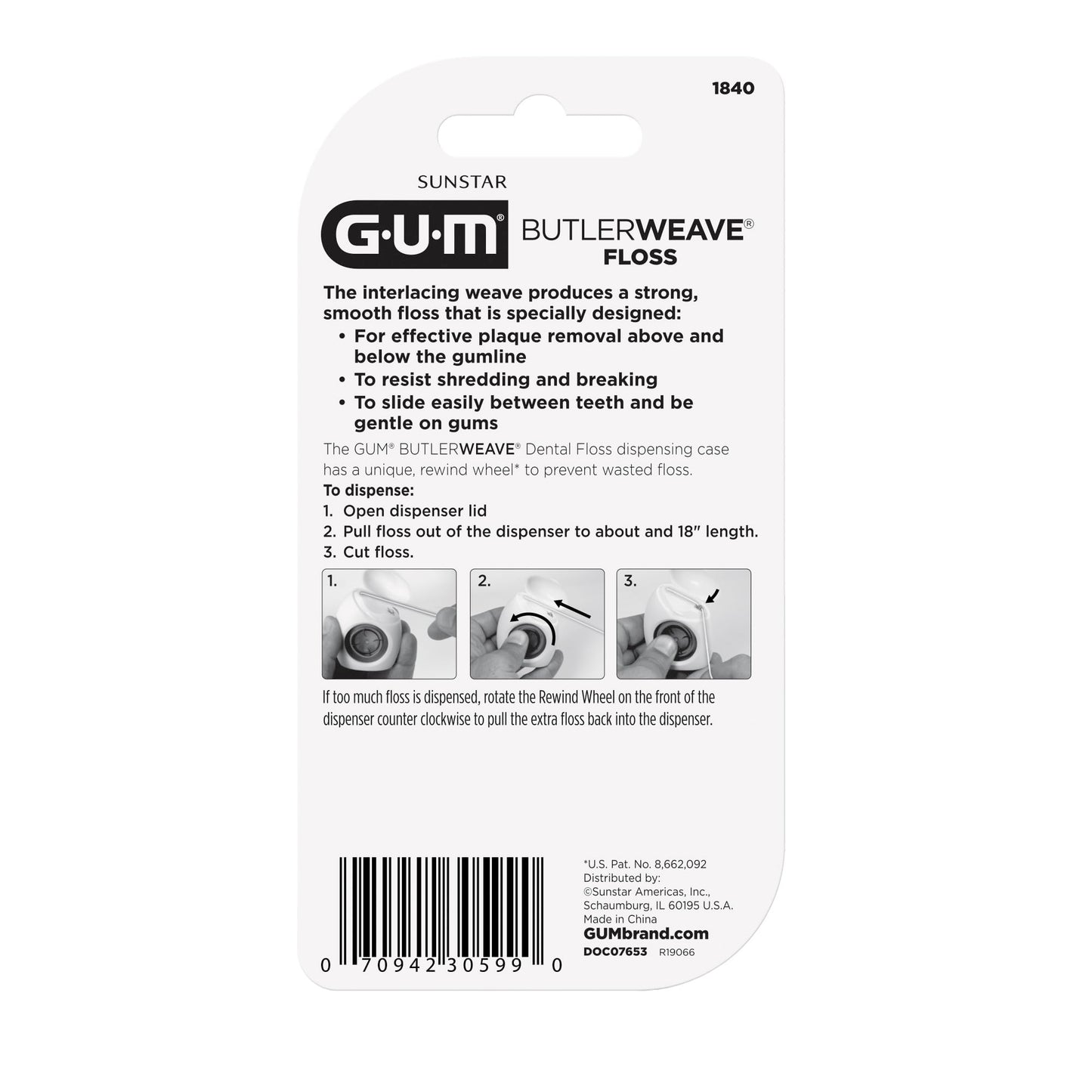 GUM ButlerWeave Woven Dental Floss, Shred Resistant Waxed Floss, Mint Flavored, 1 Count (Pack of 3)