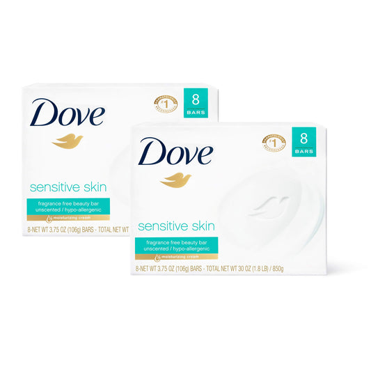 Dove Beauty Bar More Moisturizing Than Bar Soap Sensitive Skin Effectively Washes Away Bacteria, Nourishes Your Skin 3.75 oz 16 Bars