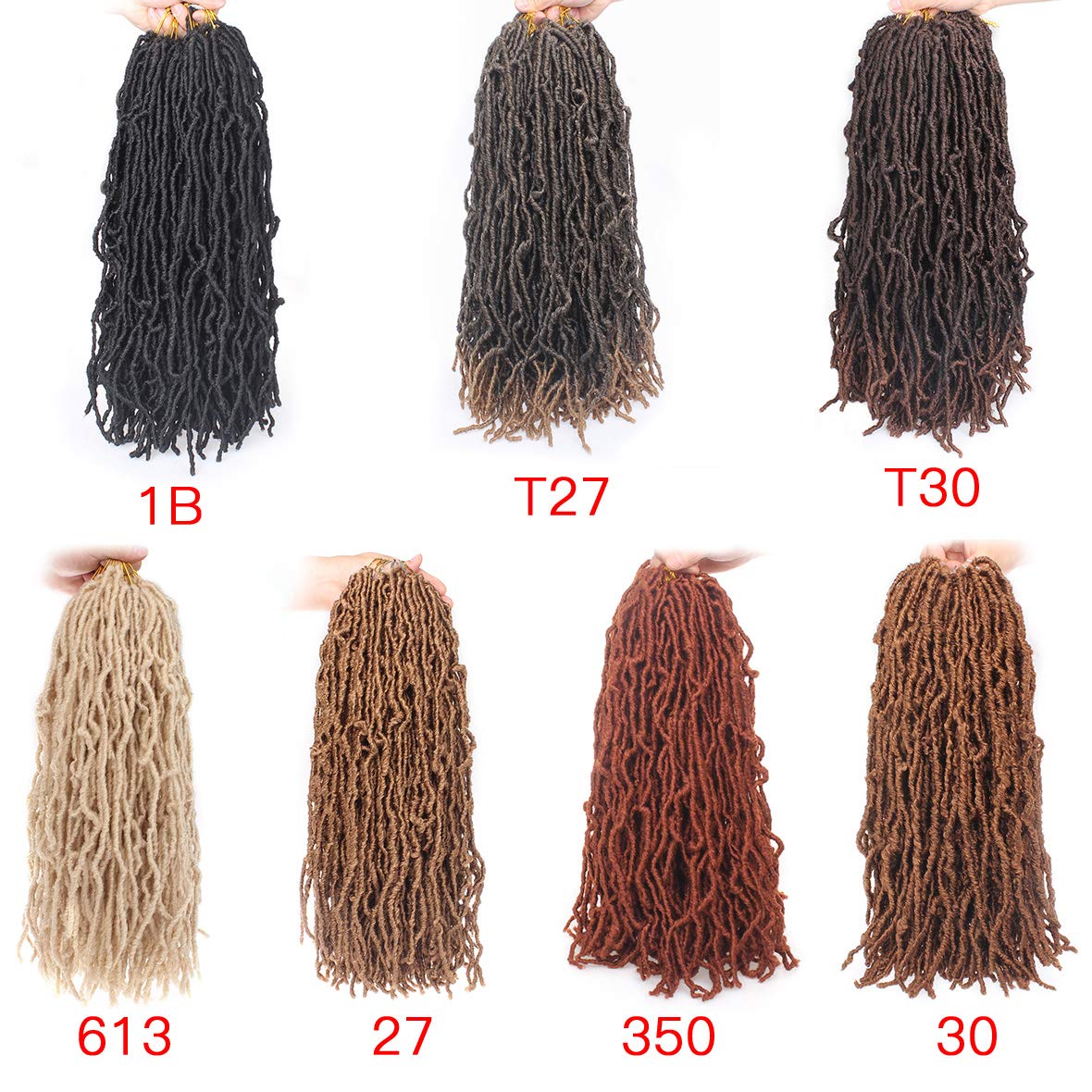 Leeven 18 Inch 7 Packs Synthetic New Soft Locs Crochet Hair 126 Roots Burgundy Messy Faux Locs Crochet Braids Hair For Women Curly Wavy Goddess Faux Locs Afro Roots Hair Extensions BUG#