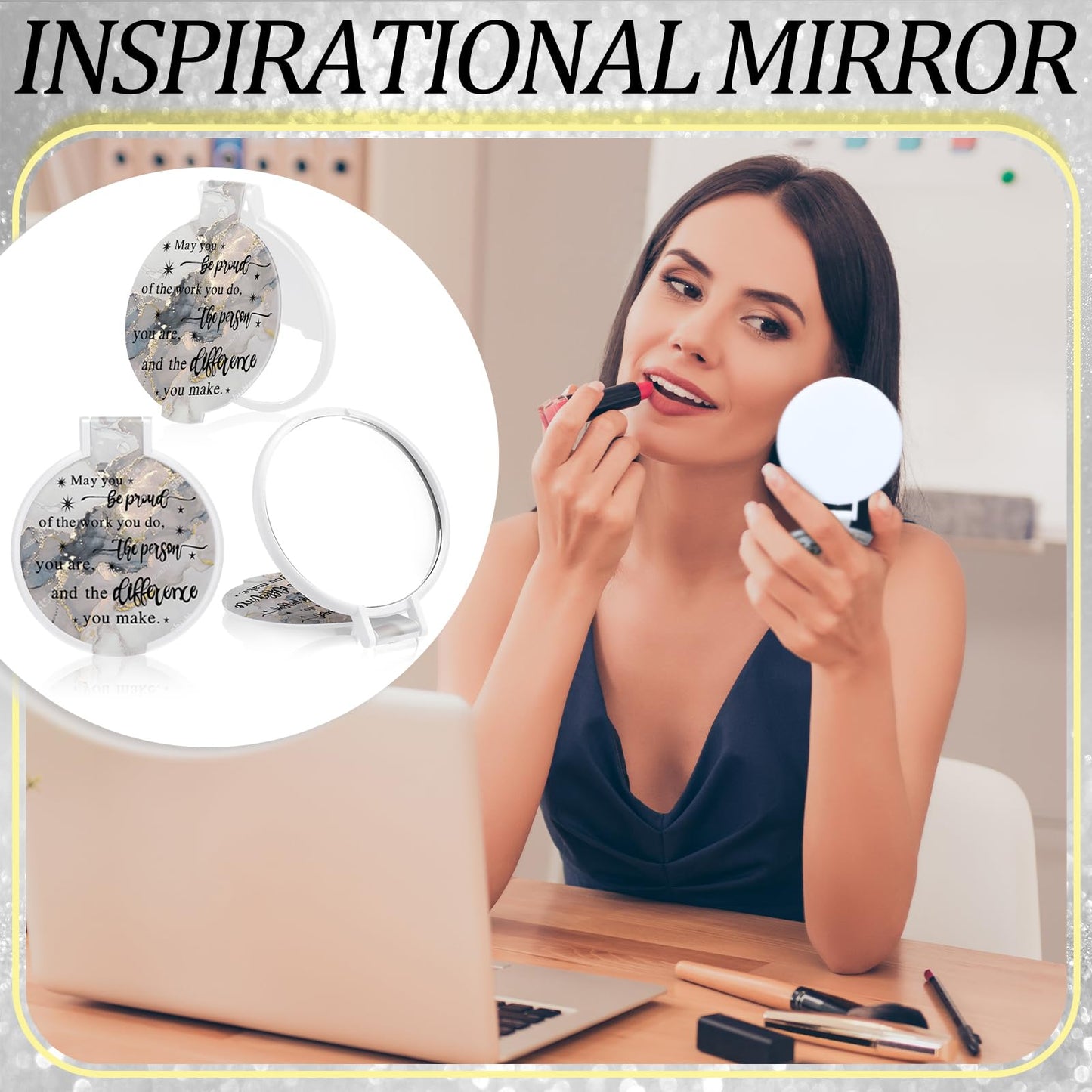 Wenqik 100 Pcs Mini Compact Mirror Bulk Inspirational Gifts for Women Small Pocket Purse Mirror Portable Round Folding Makeup Mirror Gift for Travel Christmas