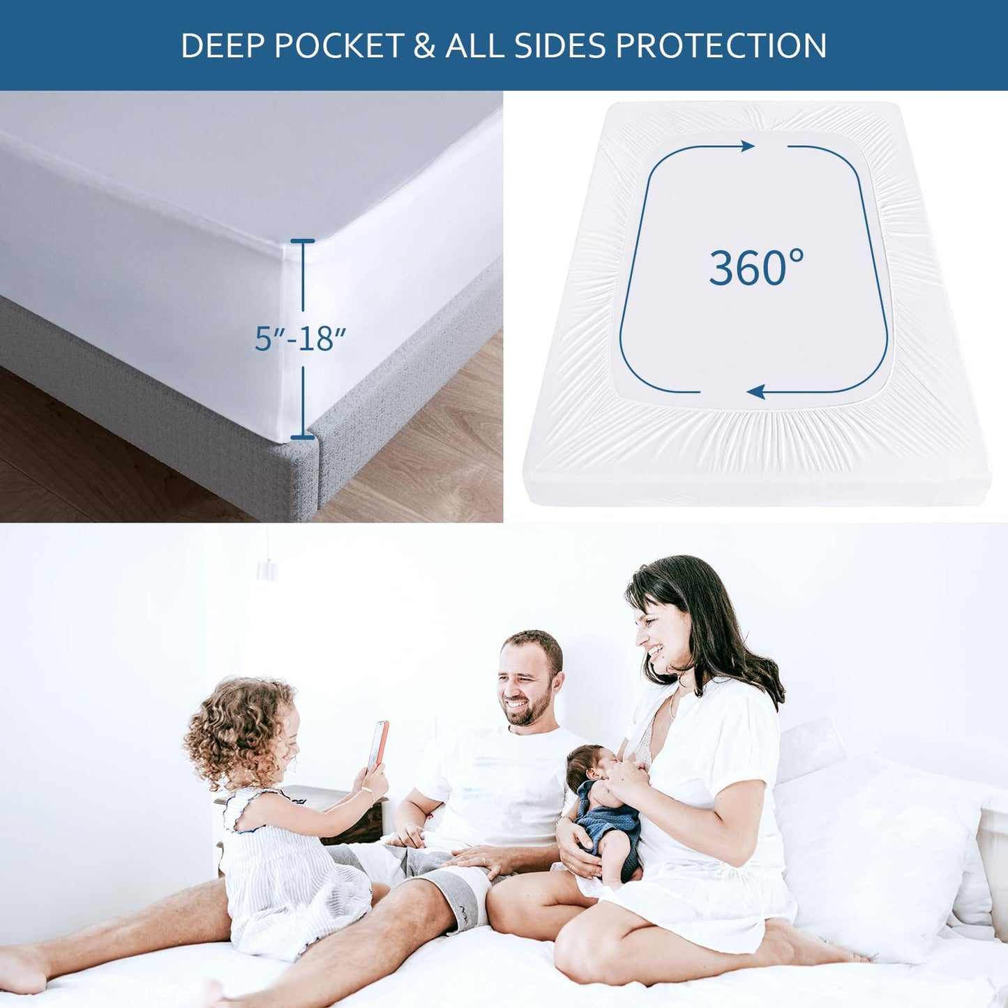 Waterproof Mattress Protector Queen Size,Mattress Cover Protector, Smooth Top Mattress Protector for Kids, Breathable Skin Friendly and Noiseless Fitted Sheet Queen Size,Polyester