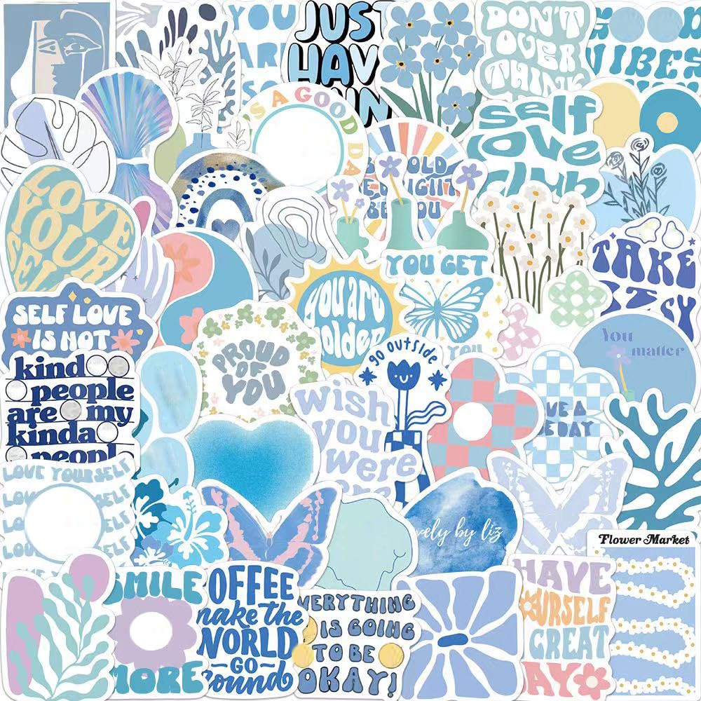 Danish Pastel Stickers,Pastel Blue Stickers,Aesthetic Vinyl Laptop Computer Phone Water Bottle Stickers