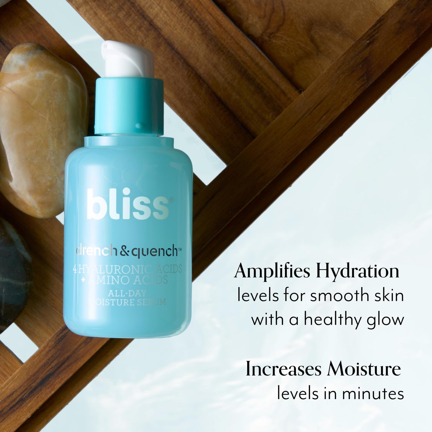 Bliss Drench & Quench Hyaluronic Acid Serum with Amino Acids | Multi-Layer Moisture & Plumping | Lightweight Water-Based Formula | For All Skin Types | Clean, Vegan, Cruelty-Free | 1 Fl Oz