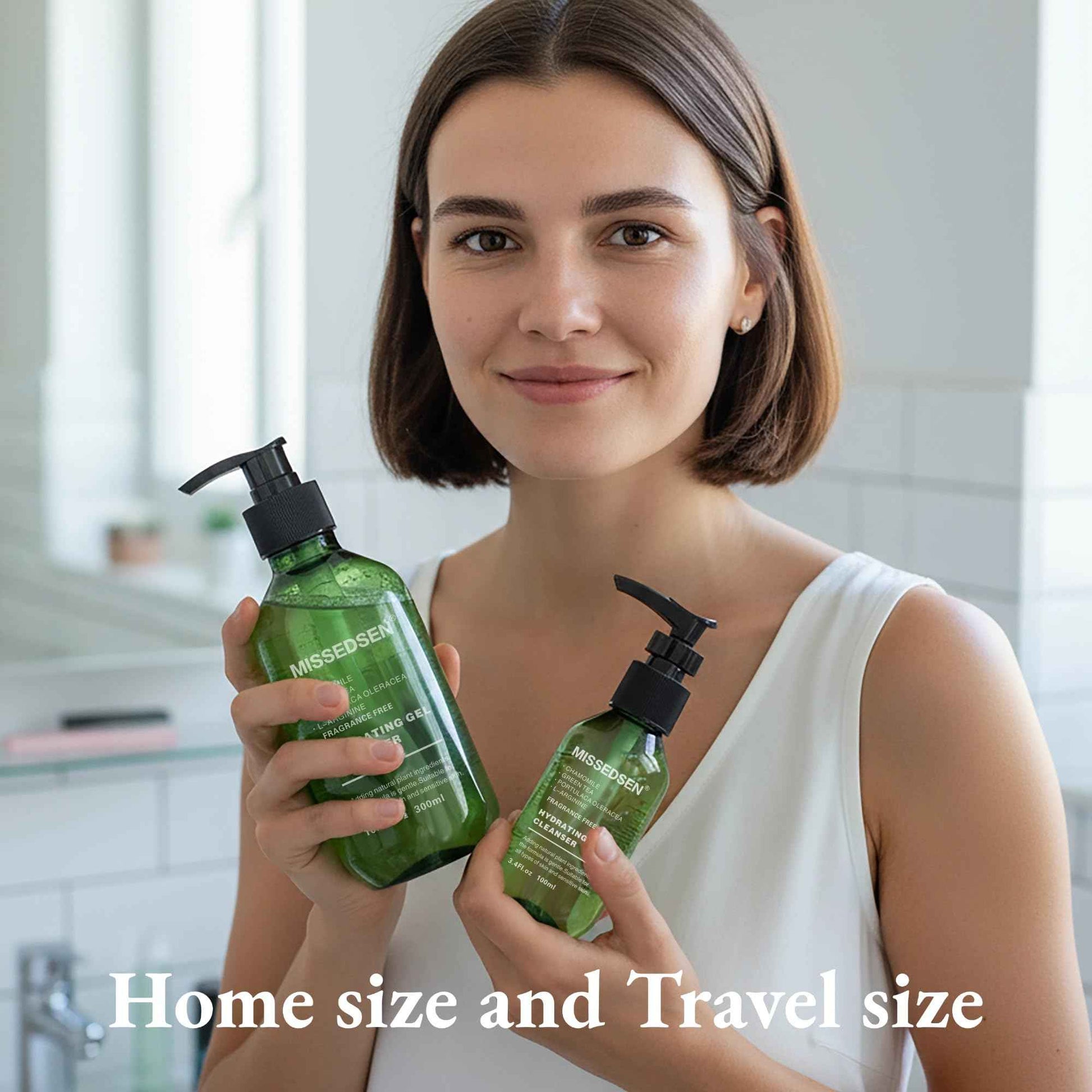 MISSEDSEN Hydrating Gel Facial Cleanser, 10.1 oz & 3.4 oz Travel Size, Fragrance Free, For Normal to Dry & Sensitive Skin (2, 13.5Fl oz)