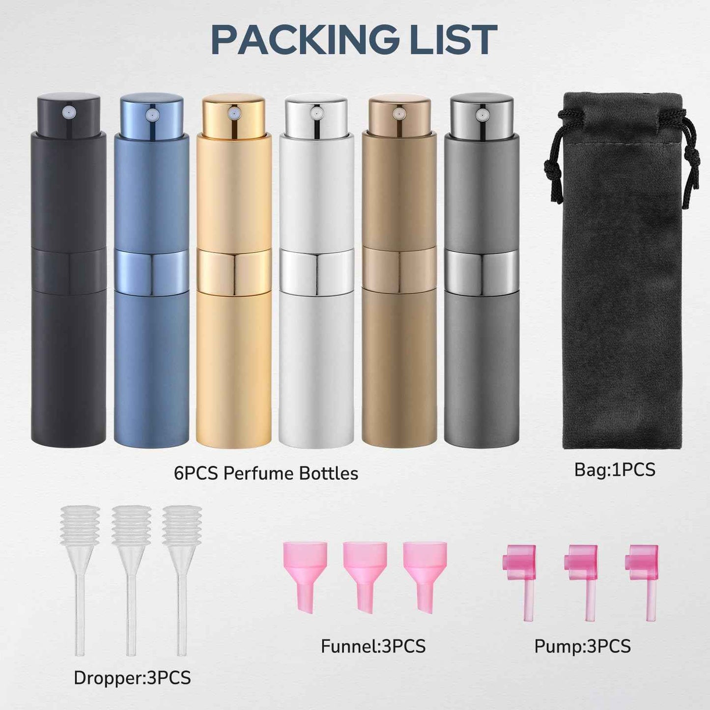 Lulupack Travel Perfume Bottle Refillable - Cologne Spray Atomizer Mini - Small Travel Size Empty Sprayer for Refill Sample Container - Portable Fragrance Decant Dispenser for Women Men 8ml 6PCS Brown