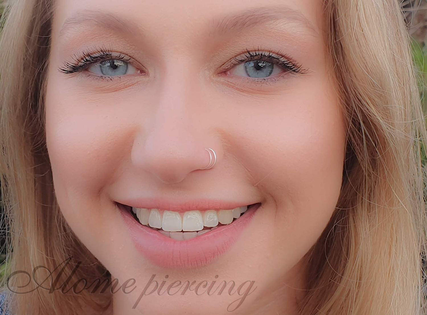 Tiny Silver Fake Double Hoop Nose Ring - 925 False Spiral Nose Ring 20 Gauge Snug Faux Double Nose Piercing Sterling Silver Faux Thin Nose Piercings Hoops (Silver