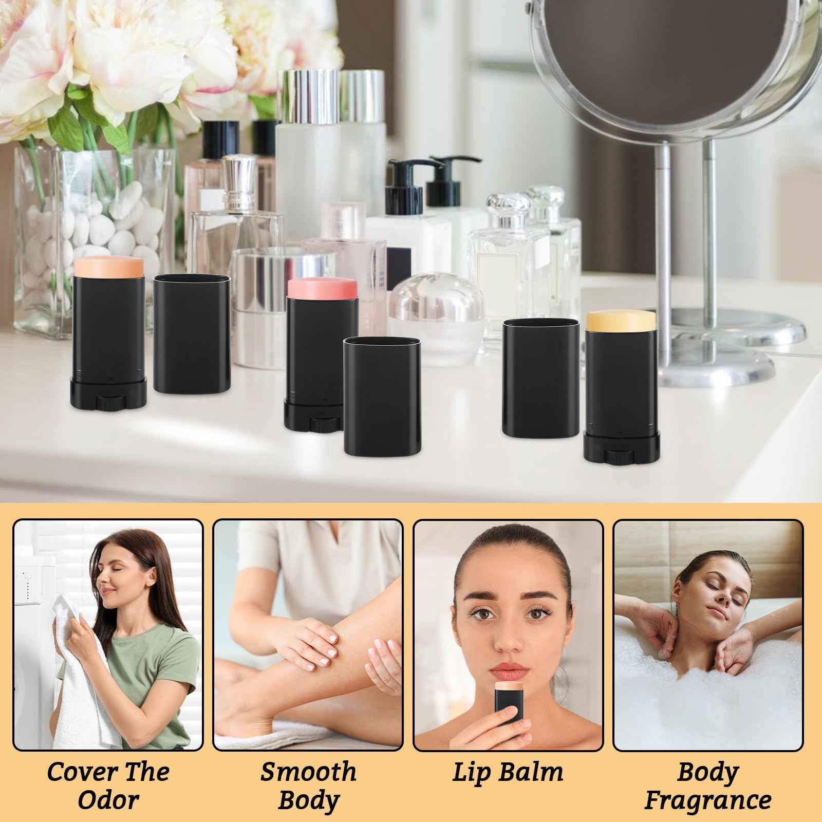 LOPYXBR 100 PCS 0.5 Oz/15 Ml Empty Deodorant Containers Black Oval Twist-Up Filling Stick 15 Ml Refillable Deodorant Tubes Empty Black Lotion Bar Sticks for Homemade Deodorant, DIY Lip Balm