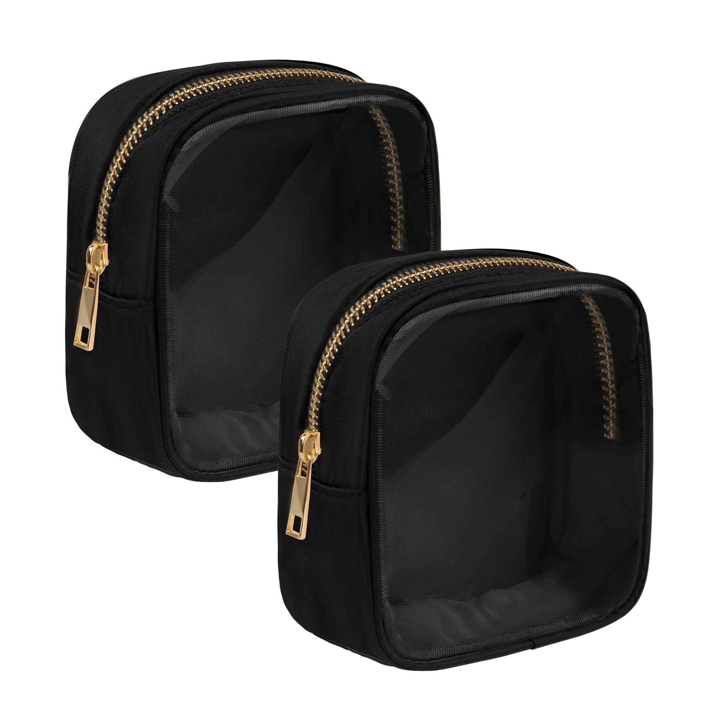 Ebbniur Clear Makeup Bag for Purse 2 Pcs Small Nylon Zipper Pouch Mini Travel Cosmetic Bag Clear Toiletry Bags for Traveling Cute Makeup Organizer for Women (2pcs black clear)