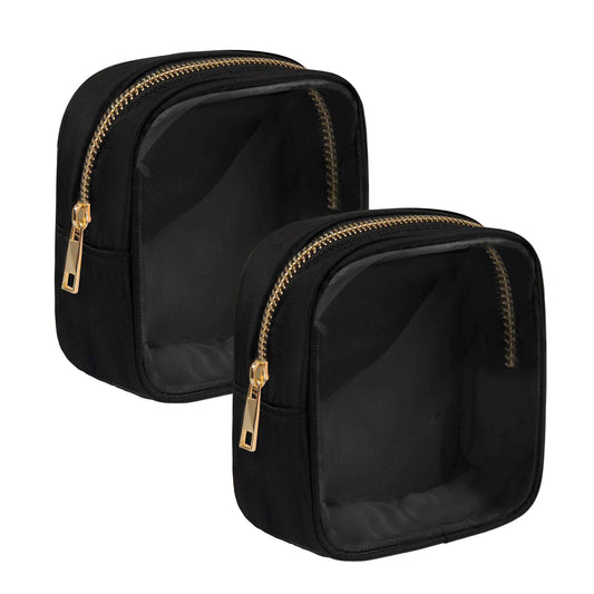 Ebbniur Clear Makeup Bag for Purse 2 Pcs Small Nylon Zipper Pouch Mini Travel Cosmetic Bag Clear Toiletry Bags for Traveling Cute Makeup Organizer for Women (2pcs black clear)