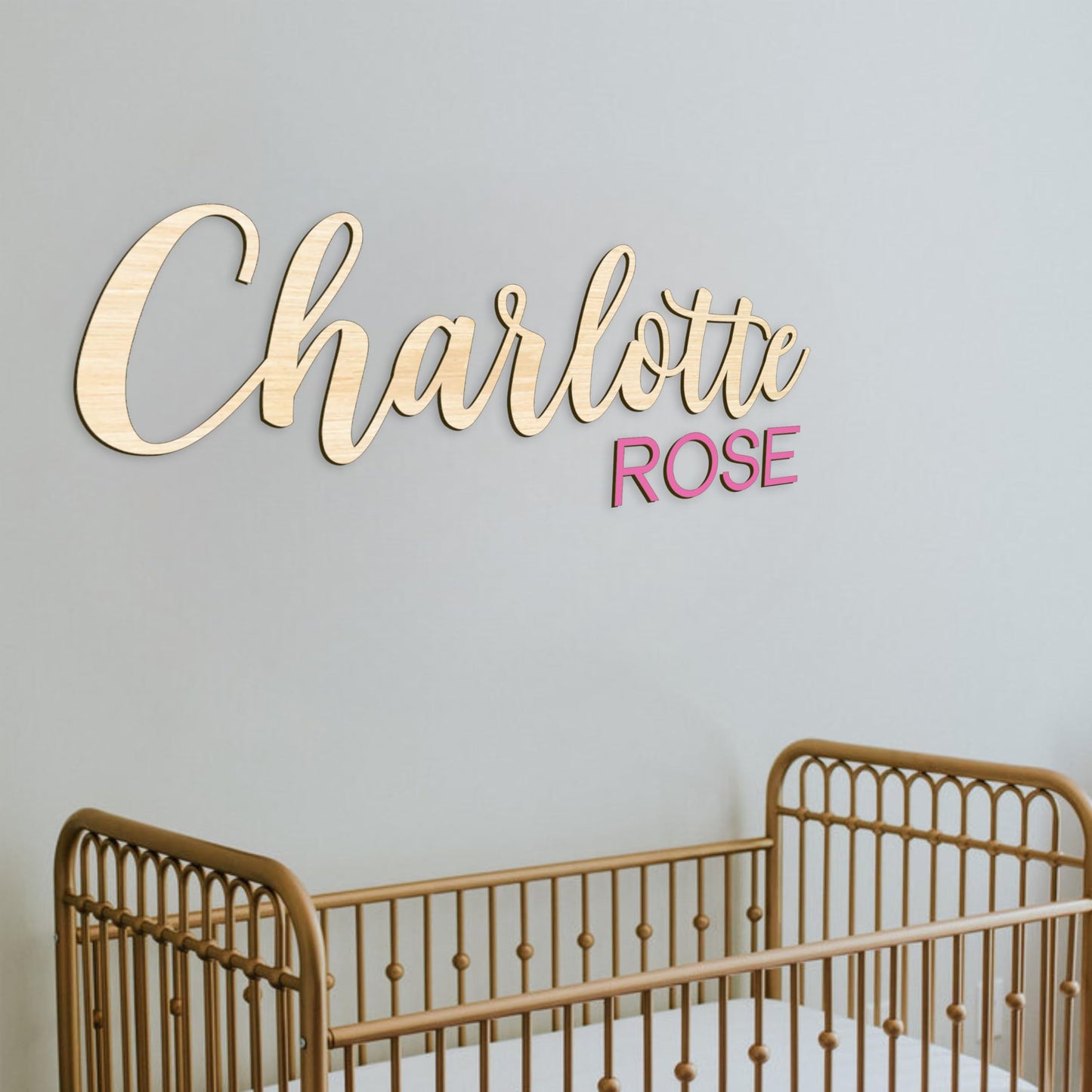 Custom Wood Name Sign For Nursery, 1/3-INCH THICKNESS, Boho Nursery Sign, Family Name Signs, 3D Wall Art for Children & Kids Rooms, Baby Shower, First birthday gift (First + Middle Name)