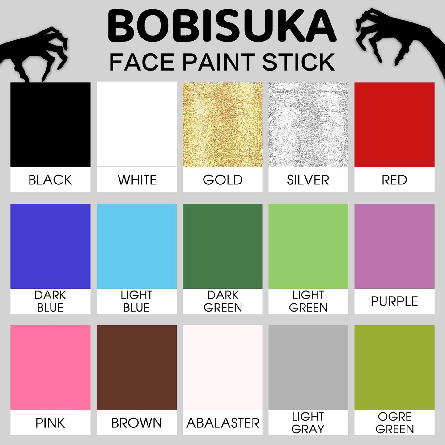 BOBISUKA Silver Face Paint Stick, Waterproof Metallic Silver Full Body Paint Sticks, Blendable Painting Kit for Halloween Makeup SFX Cosplay Special Effects Parties Cosplay Costume Stage