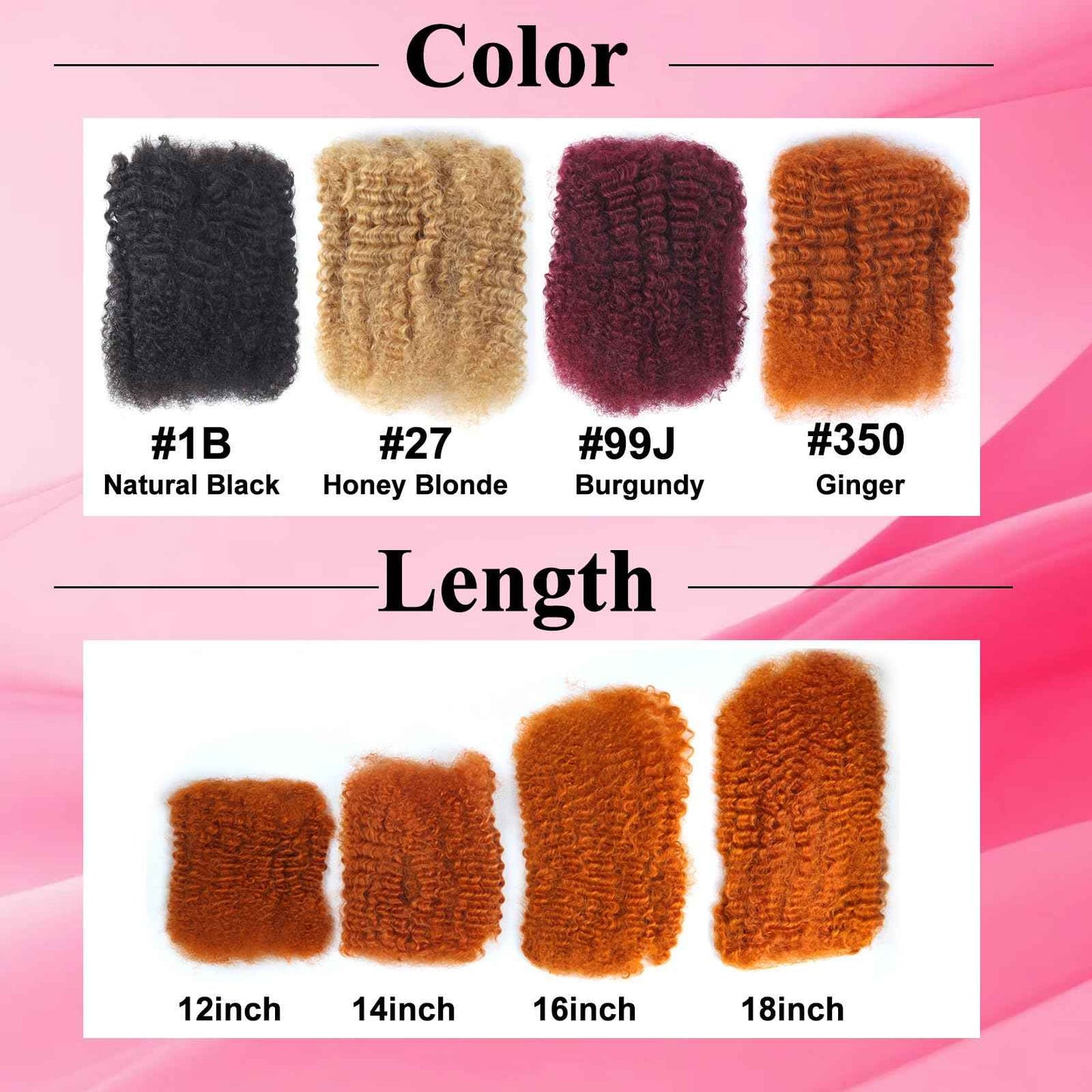Afro Kinkys Bulk Human Hair for Braiding Afro Kinky-Curly Human Hair Bulk for Twist Ginger 18 Inch 50g/Bundle No Weft 4c Kinky Curly Bundles for Braids Micro Locs Dreadlock Extensions #350