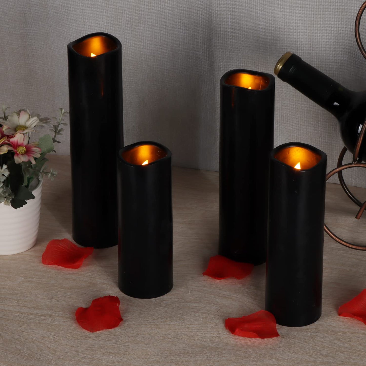 antizer Flameless Candles Led Candles Pack of 9 (H 4" 5" 6" 7" 8" 9" x D 2.2") Black Real Wax Battery Candles with Remote Timer