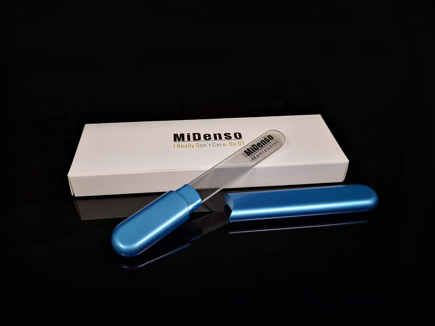 MiDenso Premium Glass Nail File with Case, Crystal Diamond Salon Best Beauty Nail Buffer for Natural and Acrylic Nails Christmas Gift for Woman and Man,Blue