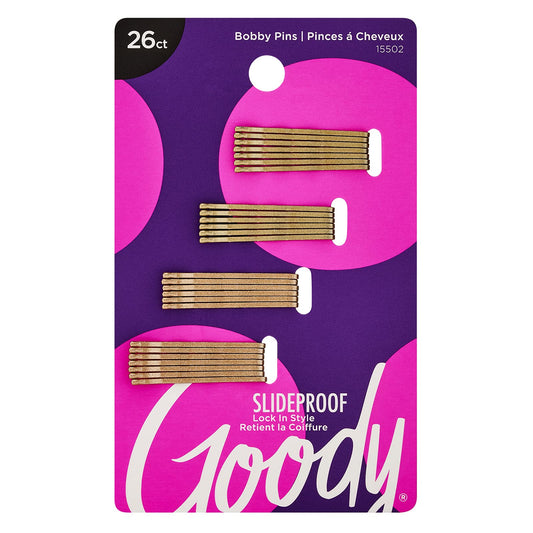 Goody Styling Hair Bobby Pins - 26 Count, Metallic Blonde - Slideproof and Lock-In Place - Suitable for All Hair Types - Pain-Free Hair Accessories for Women and Girls - All Day Comfort