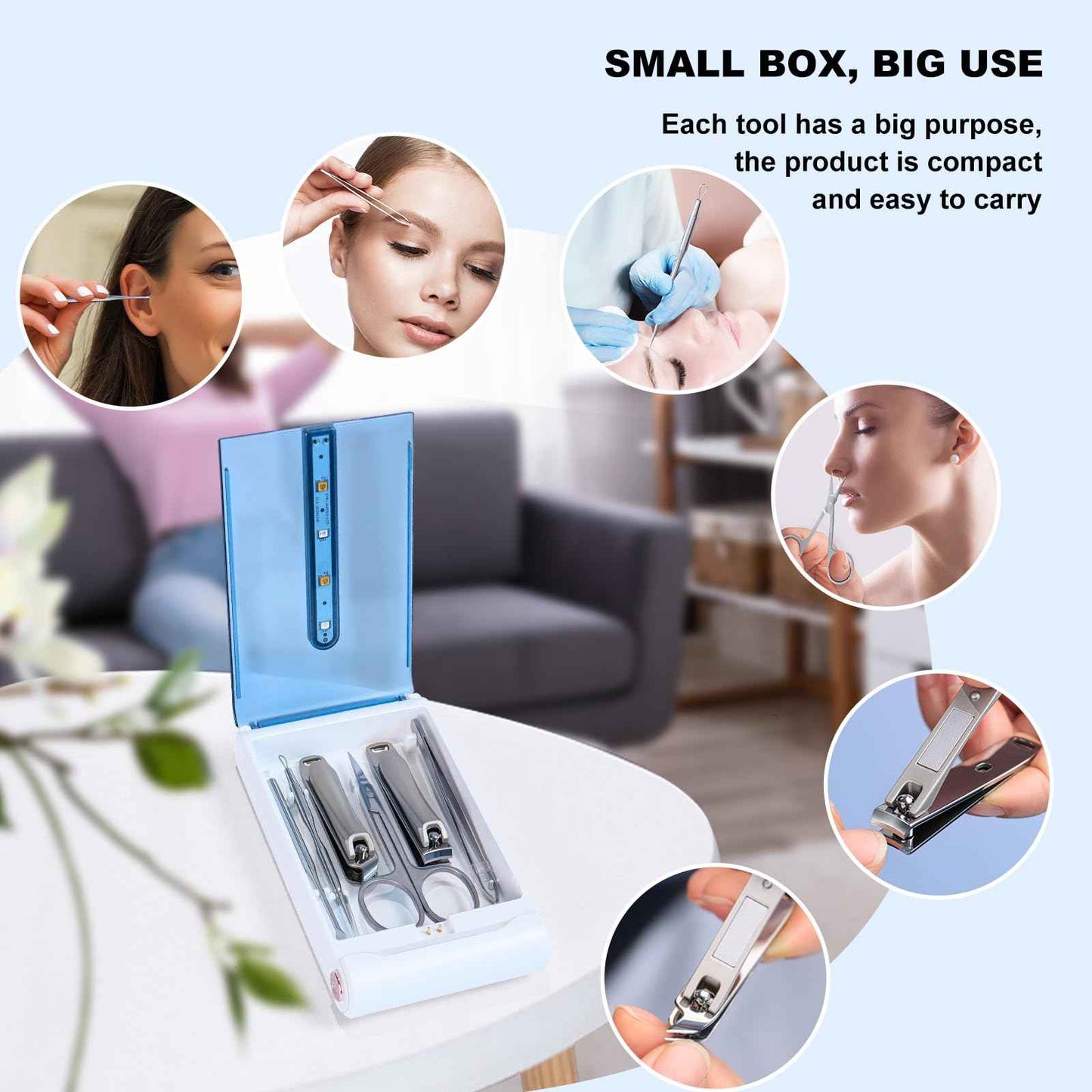 Nail Clipper Set with Disinfection Rechargeable Storage Box 6Pcs Manicure Pedicure Kit Stainless Steel Nail Grooming Tools Fingernail and Toenail Clipper Cutters Perfect Gifts for All Genders