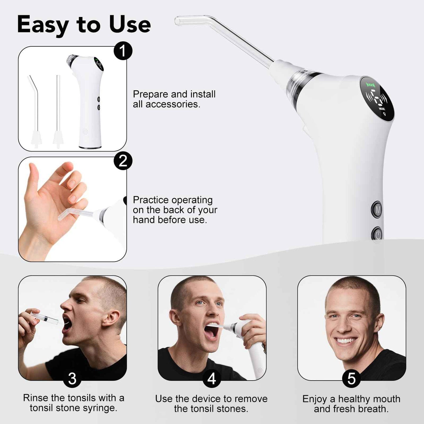 Upgraded Electric Tonsil Stone Remover – High-Precision & Painless Cleaning, Food-Grade Material, 6 Suction Levels | Tonsil Stone Removal Kit with LED Light, Oral Protection & 11 Attachments (Silver)