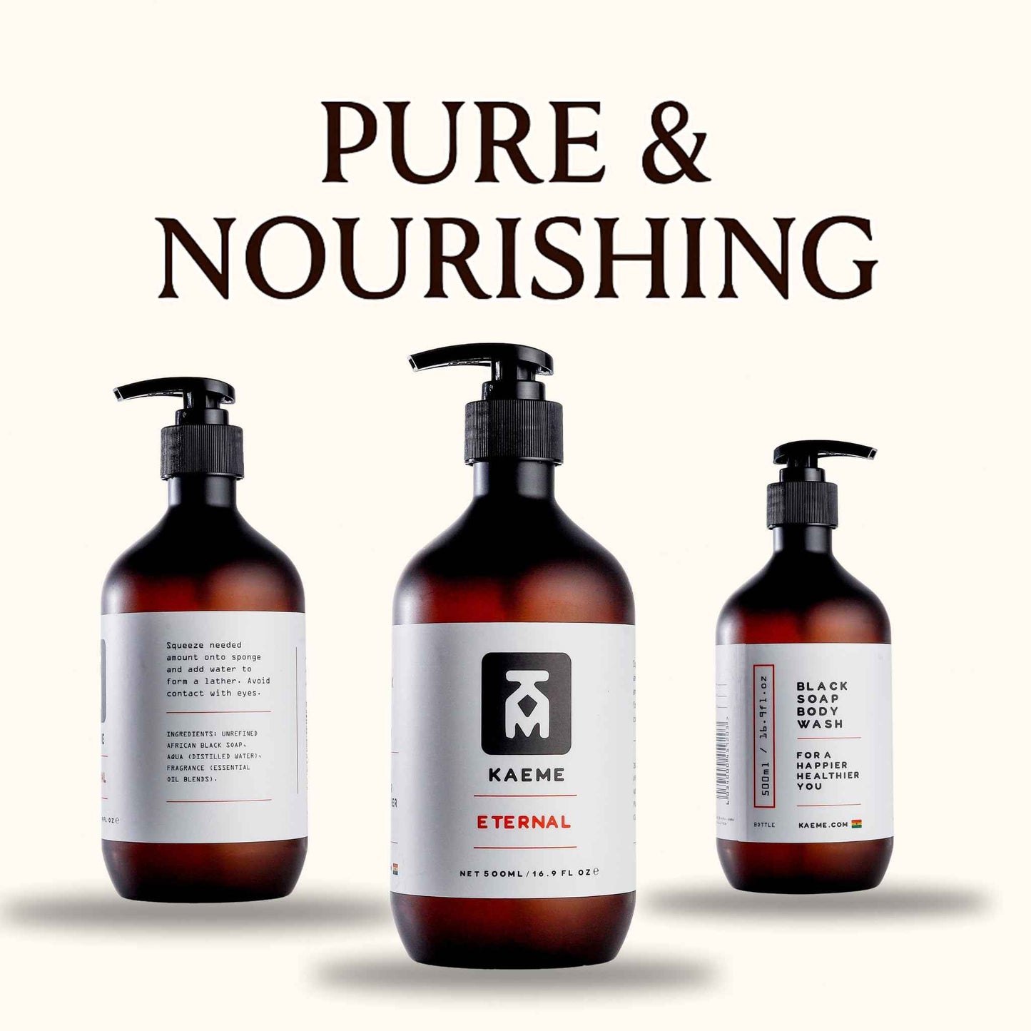 KAEME ETERNAL African Black Soap Body Wash -Deep Cleansing & Moisturizing With Natural Antioxidant,Antifungal Hydrating Formula for Sensitive and Acne-Prone Skin,Sulfate,Paraben Free(500mL /16.9Fl oz)