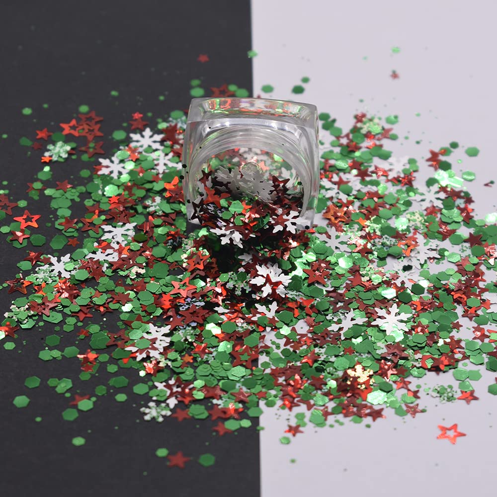 10 Grams/Pack - Christmas Holiday Snowflake Star Mixes Series Glitter - Festival Rave Beauty Makeup Face Body Nail Art Craft Tumbler Decoration CH143