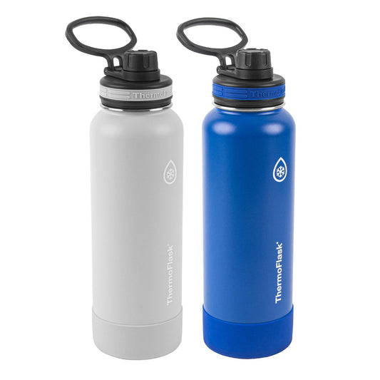 ThermoFlask 40 oz Double Wall Vacuum Insulated Stainless Steel 2-Pack of Water Bottles, Ice Grey/Azure