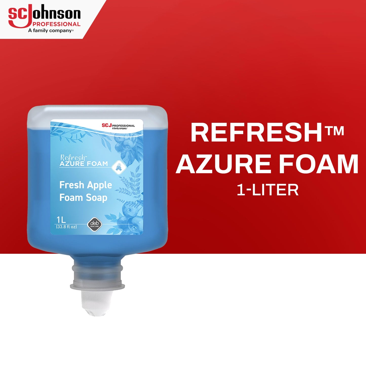 SC Johnson Professional Refresh Azure Foam, Foam Hand Wash, Foaming Hand Soap, 1 Liter Cartridge, 2 Count, for Professional Use Only