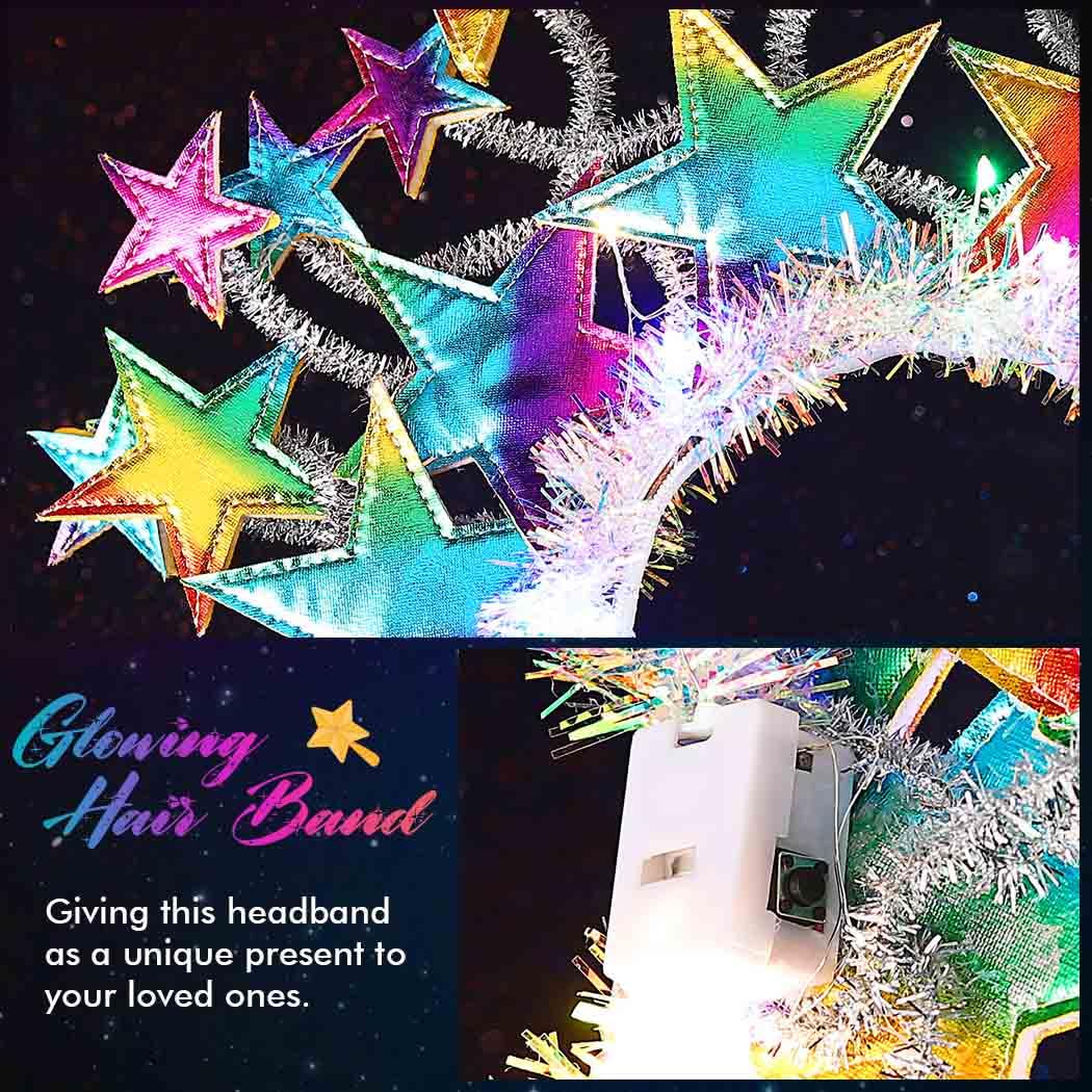 CAKURE Light Up Star Headband Led Glow Headpieces Colorful Hairband Cosplay Party Concert Headwear Rave Hair Accessories for Women (Colorful)