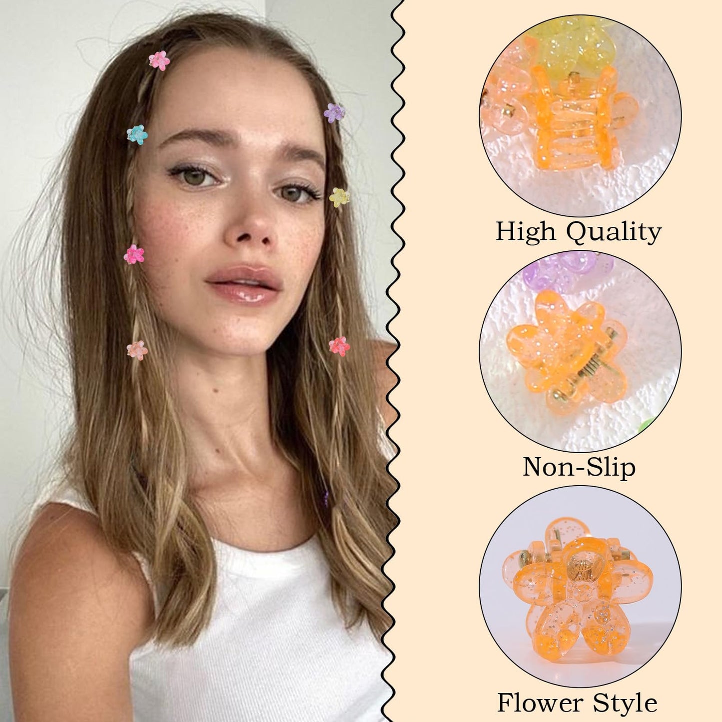 AUDTOPE Small Hair Clips for Women Girls,100PCS Cute Small Claw Clips for Thin Hair Jelly Mini Claw Clips Nonslip with Storing Bottles Hair Accessories,Flower