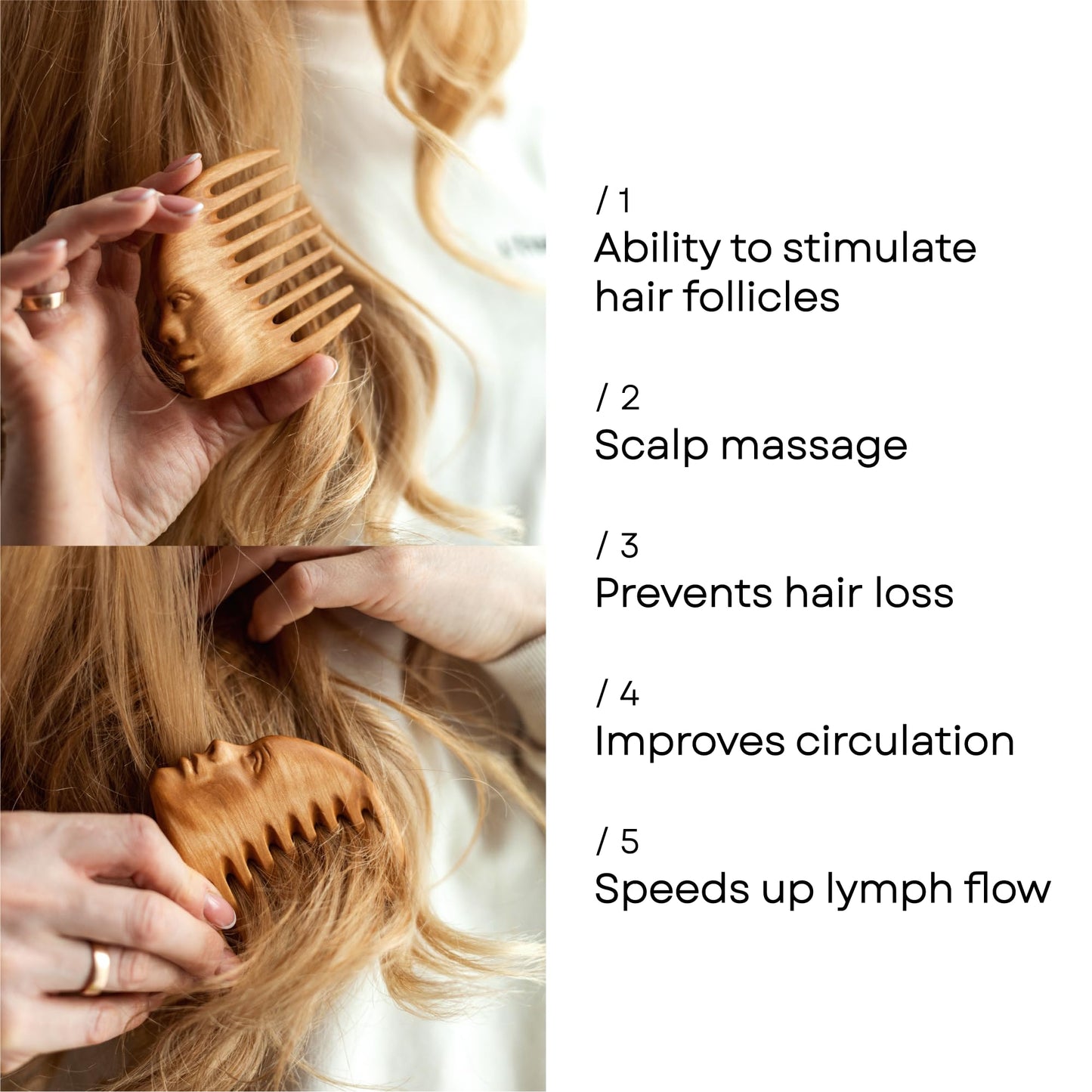 Handmade Wooden Hair Comb for Women Natural Wood Hair Care Scalp Massager Eco-Friendly Perfect for use with Balms and Oils French Hair Comb Wooden Comb for Long Hair Wide Tooth Comb Pear Comb (Venera)