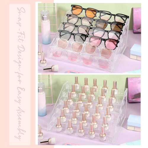 Jetec 2 Pcs Acrylic Card Display Stand Versatile Display for Trading Cards Greeting Card Sunglasses Organizer Nail Polish Holder Essential Oils Cosmetic Cases Eyewear Rack(6 Tiers Style)