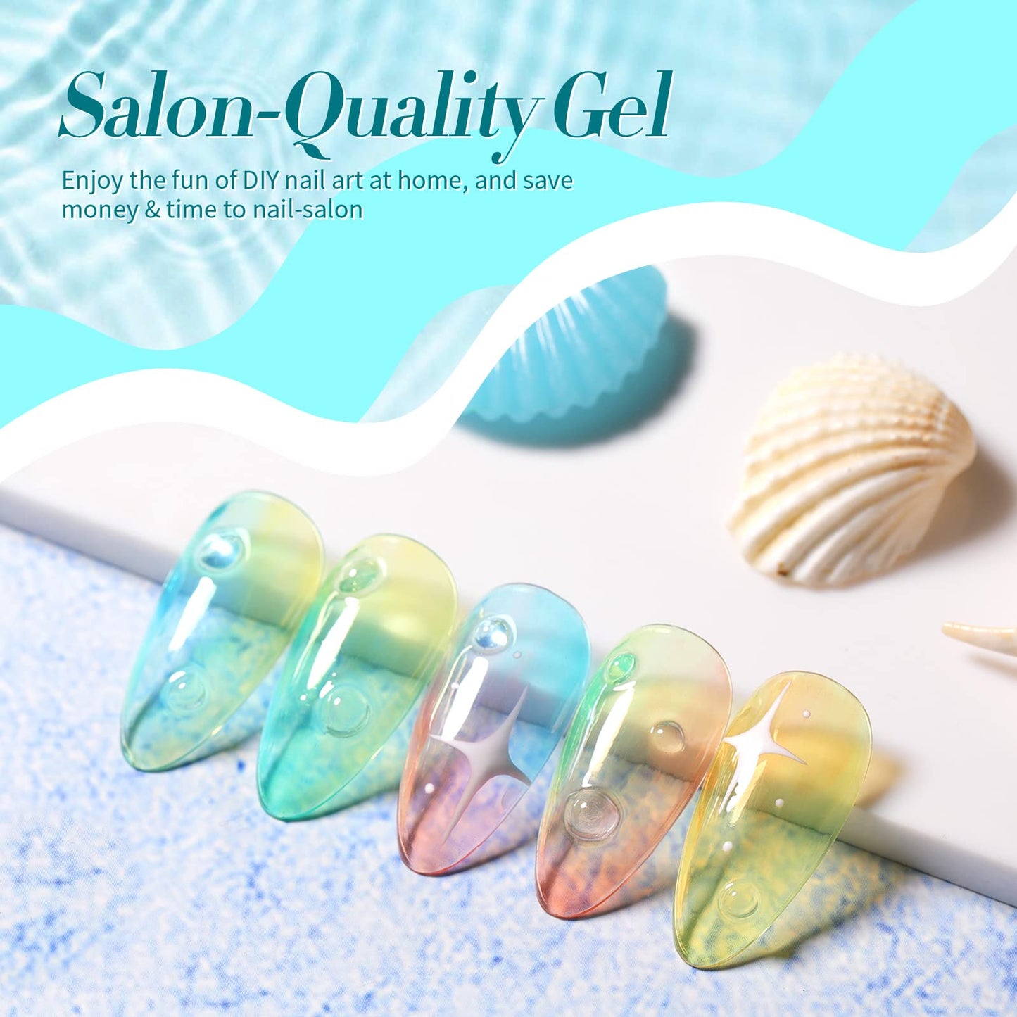 Born Pretty Jelly Gel Nail Polish Set Spring Summer Crystal Glass Translucent Pastel Gel Polish Blue Red Green Yellow Pink Soak Off UV Gel Polish 7ML 6PCS