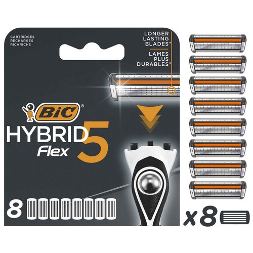 BIC Hybrid 5 Flex Men's Razor Refills with 5 Moveable Nano-Tech Titanium Blades - Box of 8 Cartridges