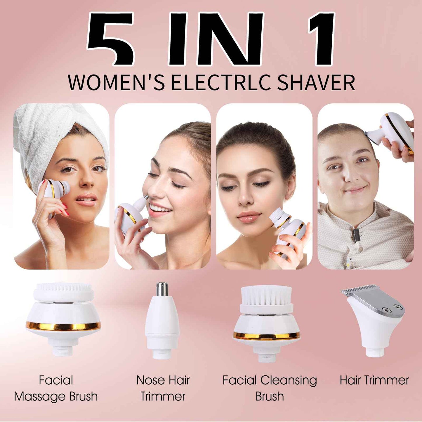 Electric Razors for Women, 5 in 1 Painless Rechargeable Dusk Shaver Womens, Women's Shavers Everything, Lady Leg/Bikini/Face Hair Removal Products, Female Wet Dry Shaving Machine